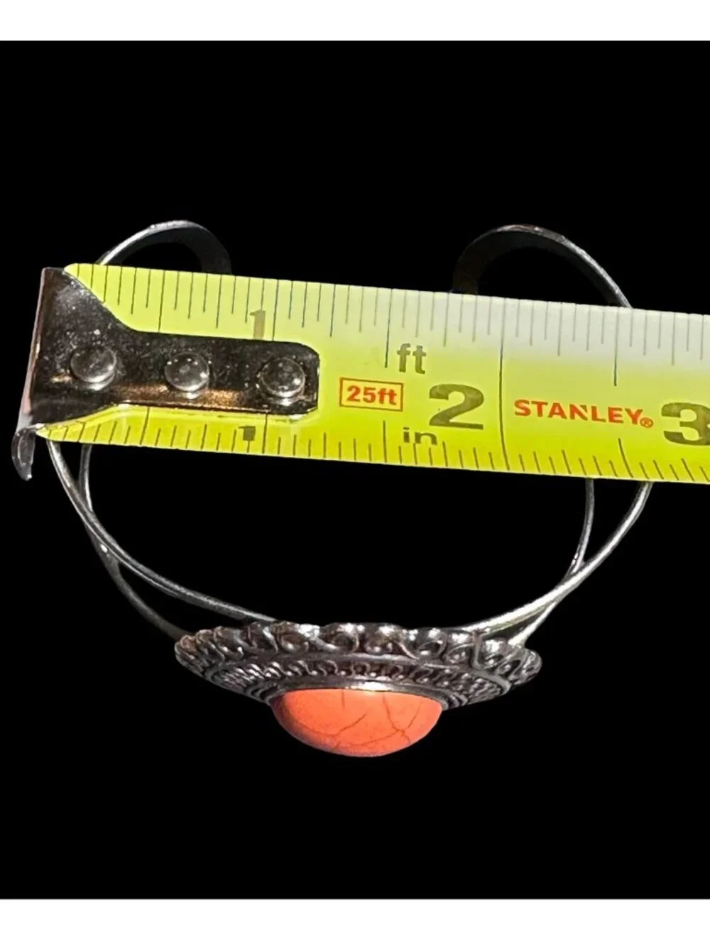 Cuff Bracelet Southwest Boho Style Silver Tone Orange Peach Center Womens NWOT
